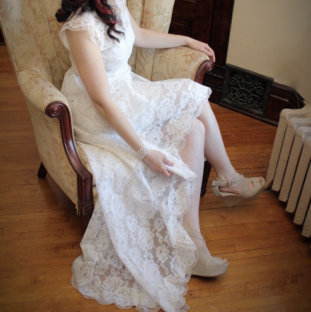 Antique Lace Dress with Pearl Buttons
